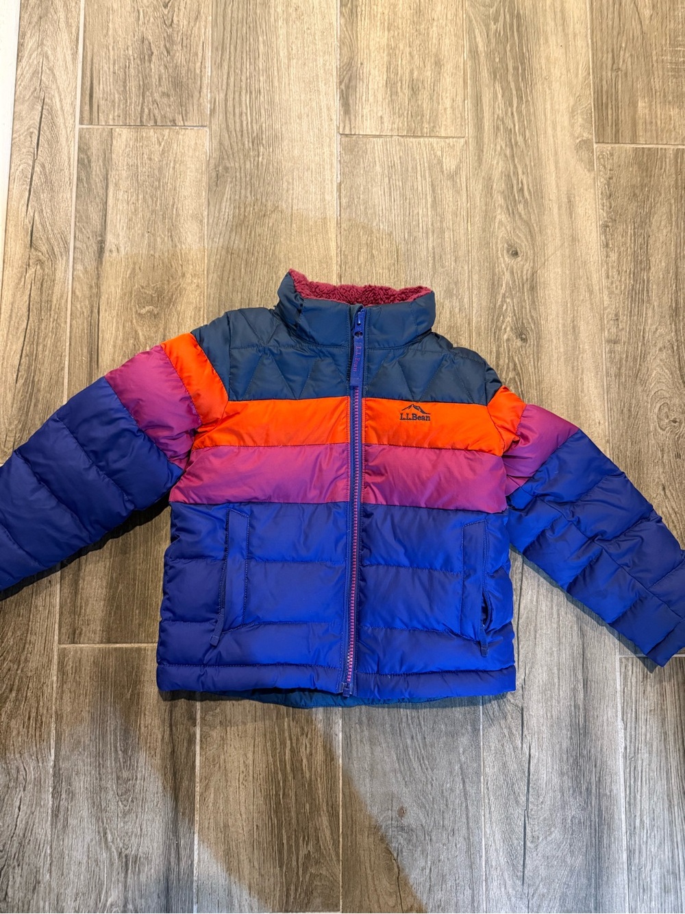 L.L. Bean Kids Colorblock Puffer Jacket - Blue, Purple, Orange